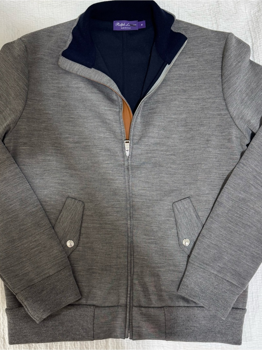 Ralph Lauren purple label Gray & Navy Zip-Up Bomber Jacket, M, new